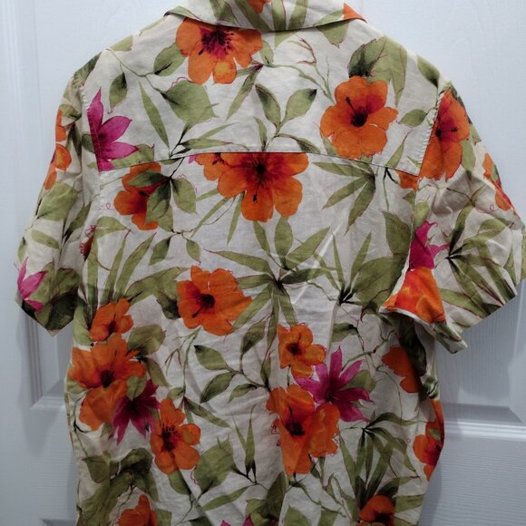 Caribbean Joe Linen Tropical Floral Shirt 1X NWOT Button Front Resort Vibes Top - Picture 5 of 11